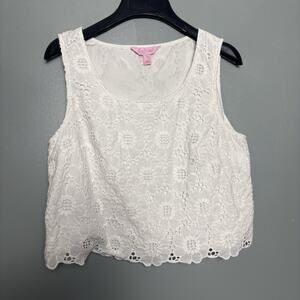 Lilly Pulitzer Women’s White Floral Cut Out Sleeveless Tank Top 8 Easter Church